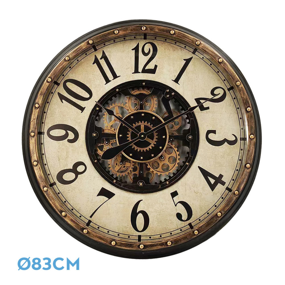 Reloj De Pared Treviso Oro/negro 83x83x10cm Engranajes Con Movimiento