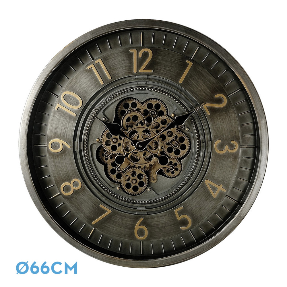 Reloj De Pared Trento Oro/cuero 66x66x10cm Engrana Jes Con Movimiento
