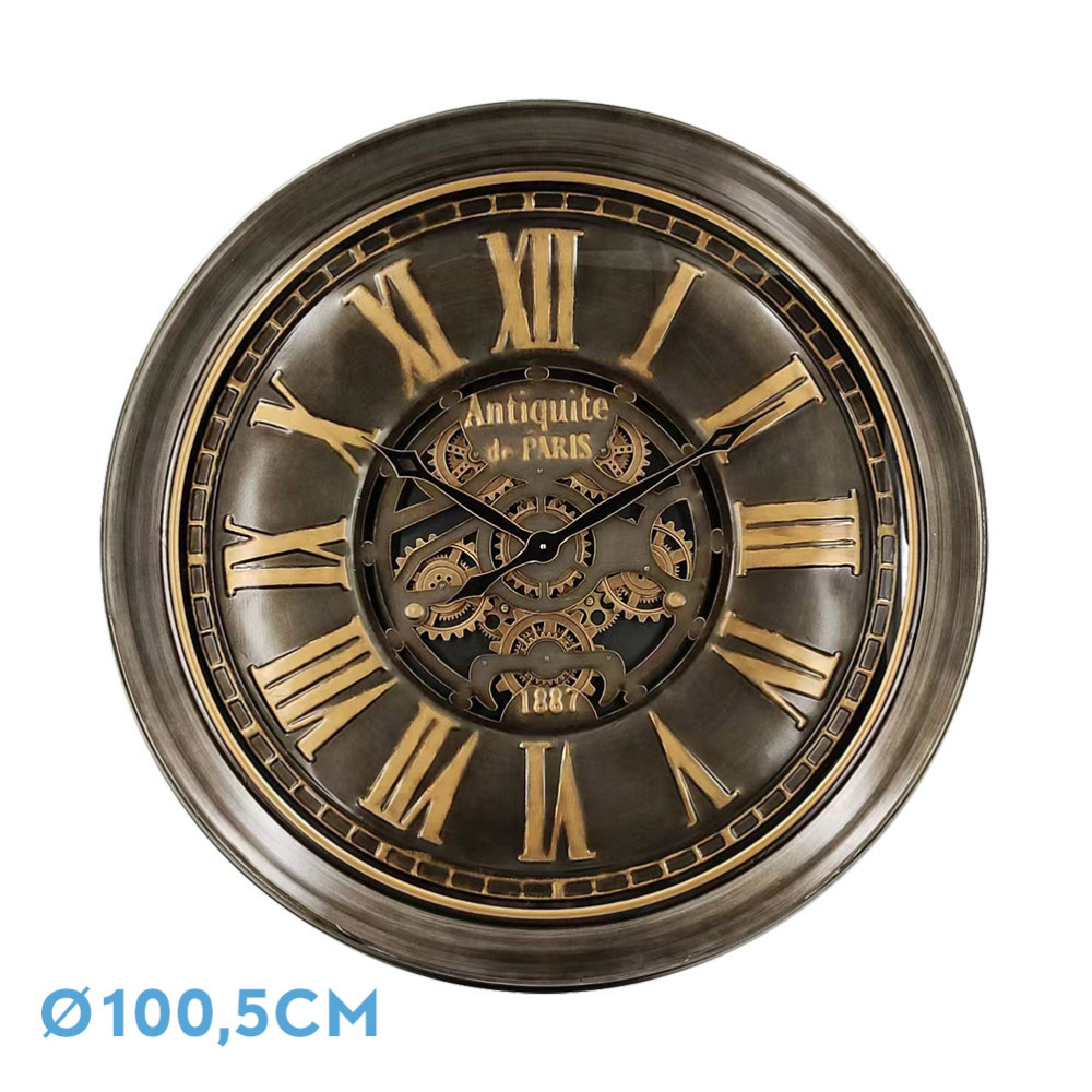 Reloj De Pared Genova Oro/cuero 100,5x100,5x13,5cm Engranajes Con Movimiento