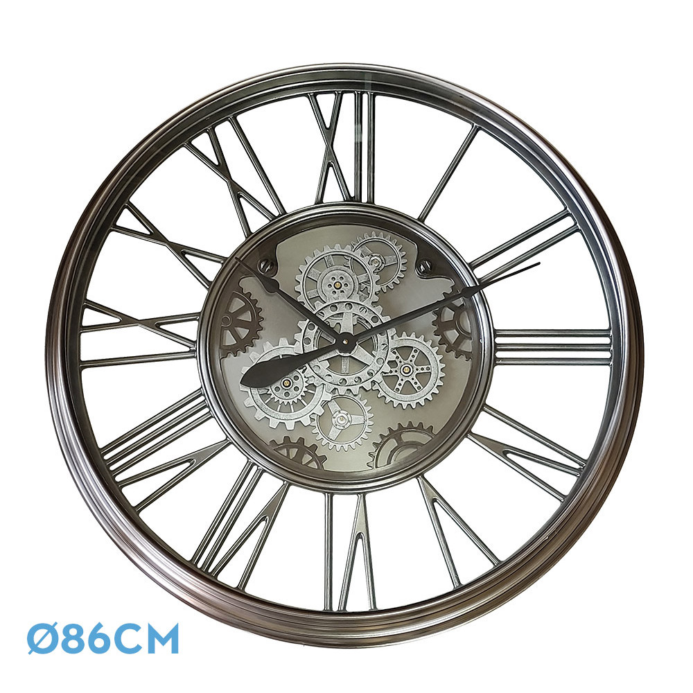 Reloj De Pared Turin Niquel 86x86x8,5cm Engranajes Con Movimiento