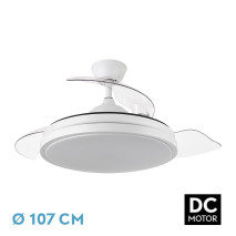 Ventilador Dc Escorpion 59w Blanco 3aspas desplegables 107d 6980lm 3000-4000-6000k Remoto+ Temporizador+ Memoria