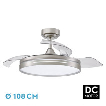 Ventilador Dc 72w Micenas Niquel 3asp.transp.108d 6velocidades 7200lm 3colores Remoto,reg.intensidad,memoria Y Temporizador 24