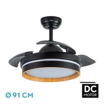 Ventilador Dc Nalon 48w Negro/madera oscura 3aspas 91d 4800lm 3000-4500-6000k Remoto+memoria+temporizador