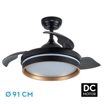 Ventilador Dc Nalon 48w Negro/oro 3aspas 91d 4800lm 6vel 3000k,4500k,6000k Remoto+memoria+temporizador