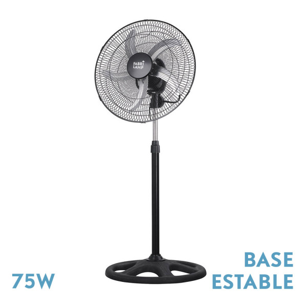 Ventilador De Pie Reforzado Negro 3 Vel 75W 5 Aspas Aluminio Plata Giro 360 Regx50x50 Cm