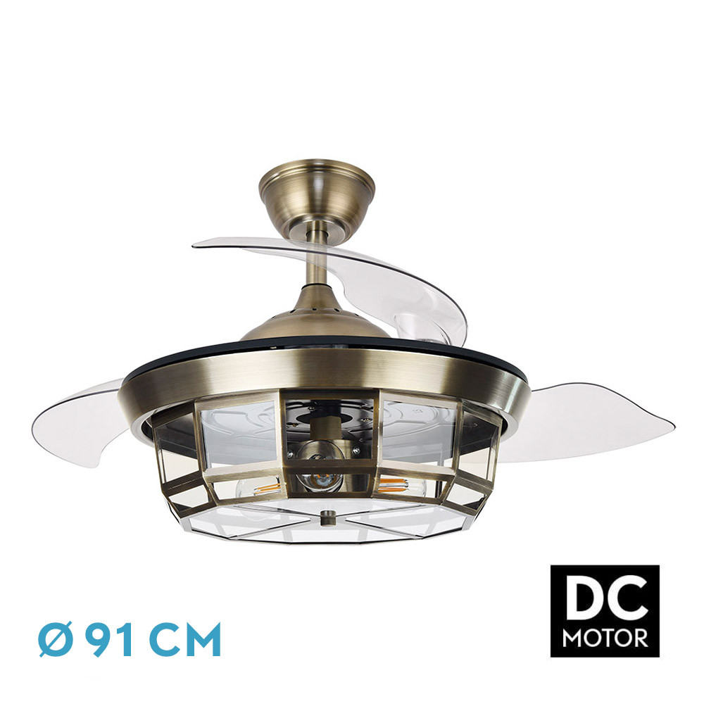 Ventilador Dc Tornado Mini Cuero 3xe27 91d 3aspas Desplegables 6velocidades C/remoto Y Temporizador