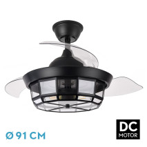 Ventilador Dc Tornado Negro 3xe27 91d 3aspas Desplegables 6velocidades C/remoto Y Temporizador