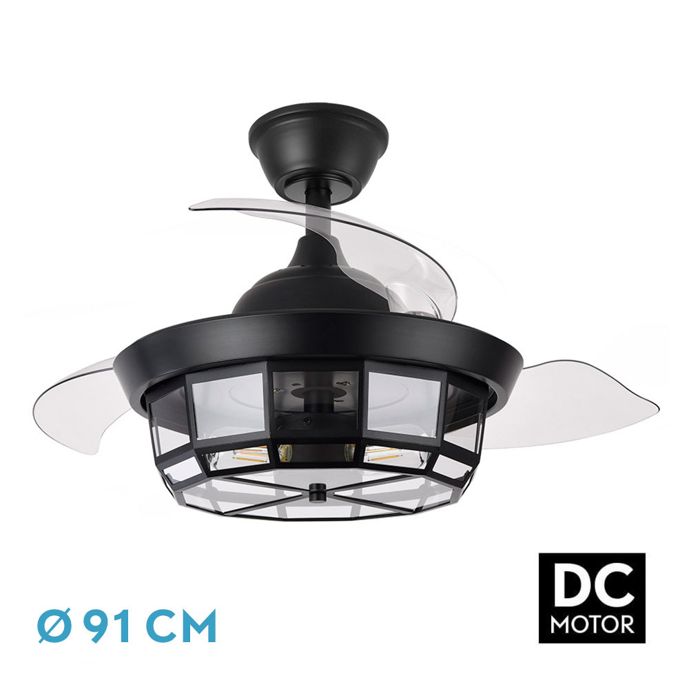 Ventilador Dc Tornado Mini Negro 3xe27 91d 3aspas Desplegables 6velocidades C/remoto Y Temporizador