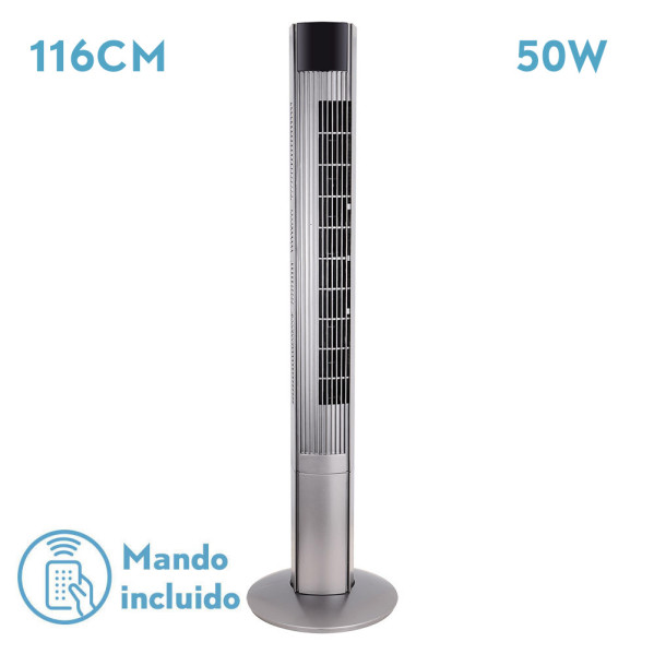 Ventilador De Torre Principe Plata 3vel 50w Remoto  Oscilante Temporizador 116x32x32cm
