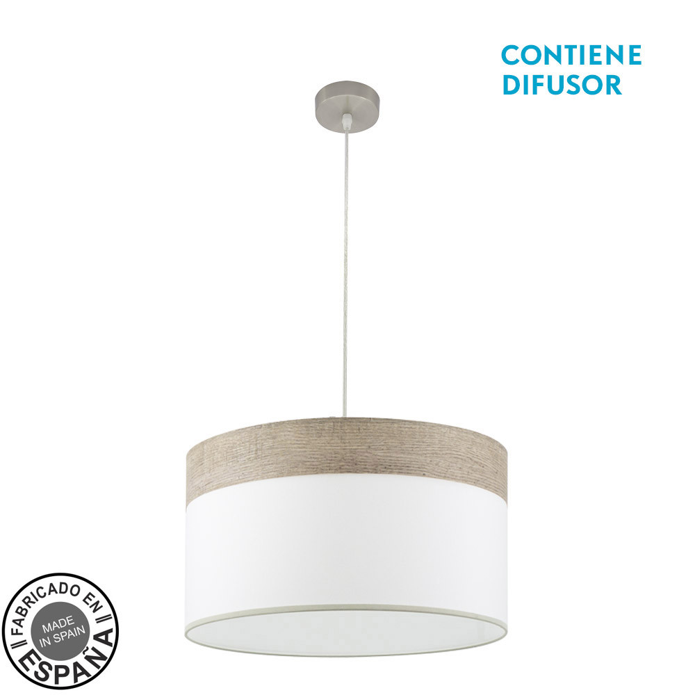 Colgante Cloe 2xe27 Niquel/blanca-madera Gris Regx50x50 cm