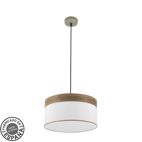 Colgante Cloe 1xe27 Cuero/blanca-madera Oscura Regx40x40 cm