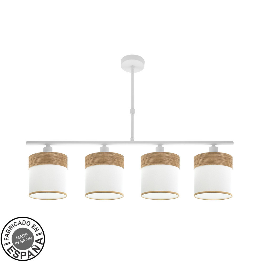 Lampara Cloe 4xe14 Blanca/blanca-madera Clara Regx75x14 cm