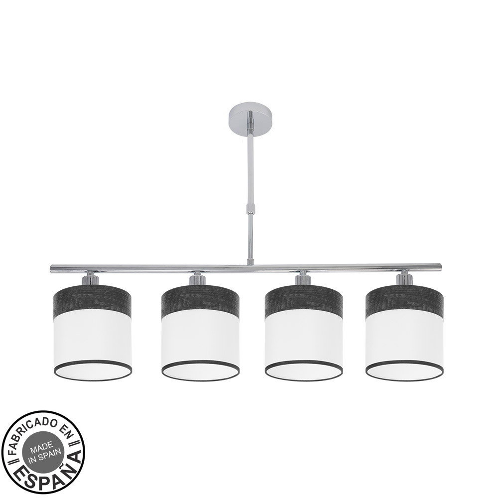 Lampara Cloe 4xe14 Cromo/blanca-madera Negra Regx75x14 cm