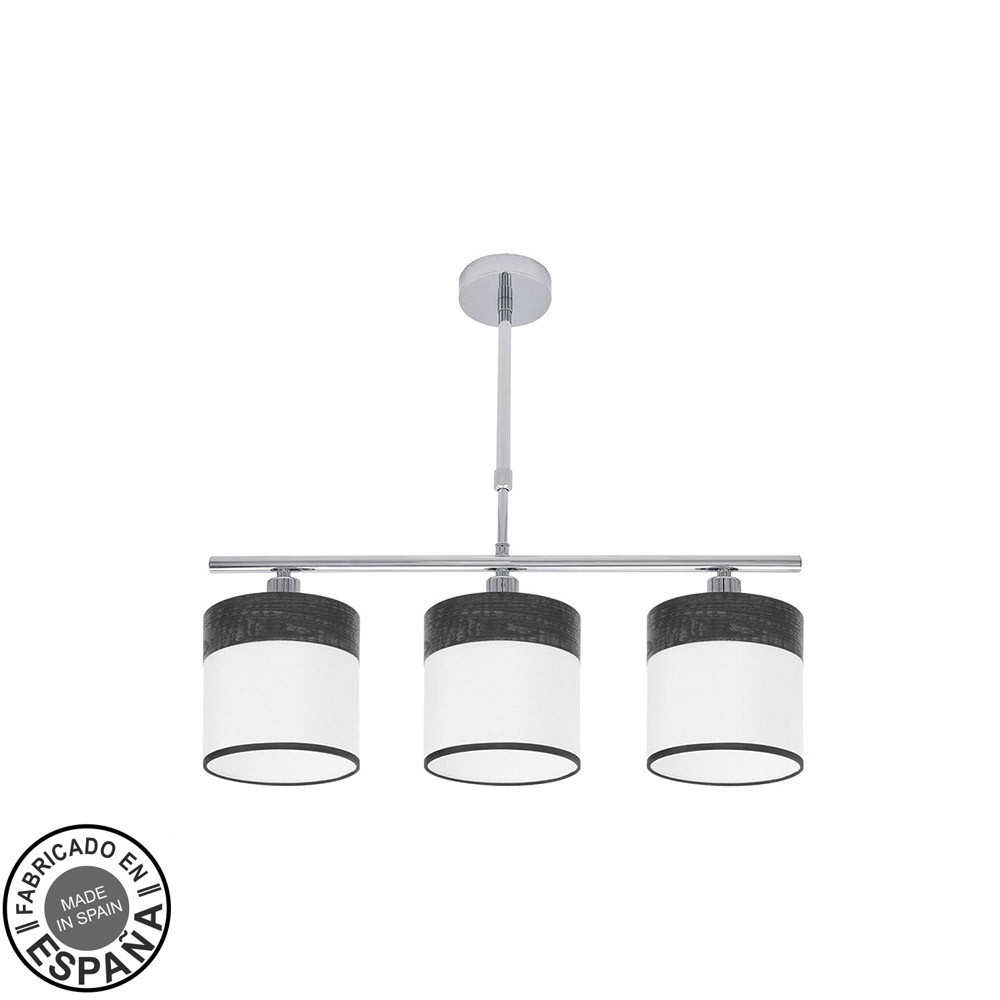 Lampara Cloe 3xe14 Cromo/blanca-madera Negra Regx55x14 cm