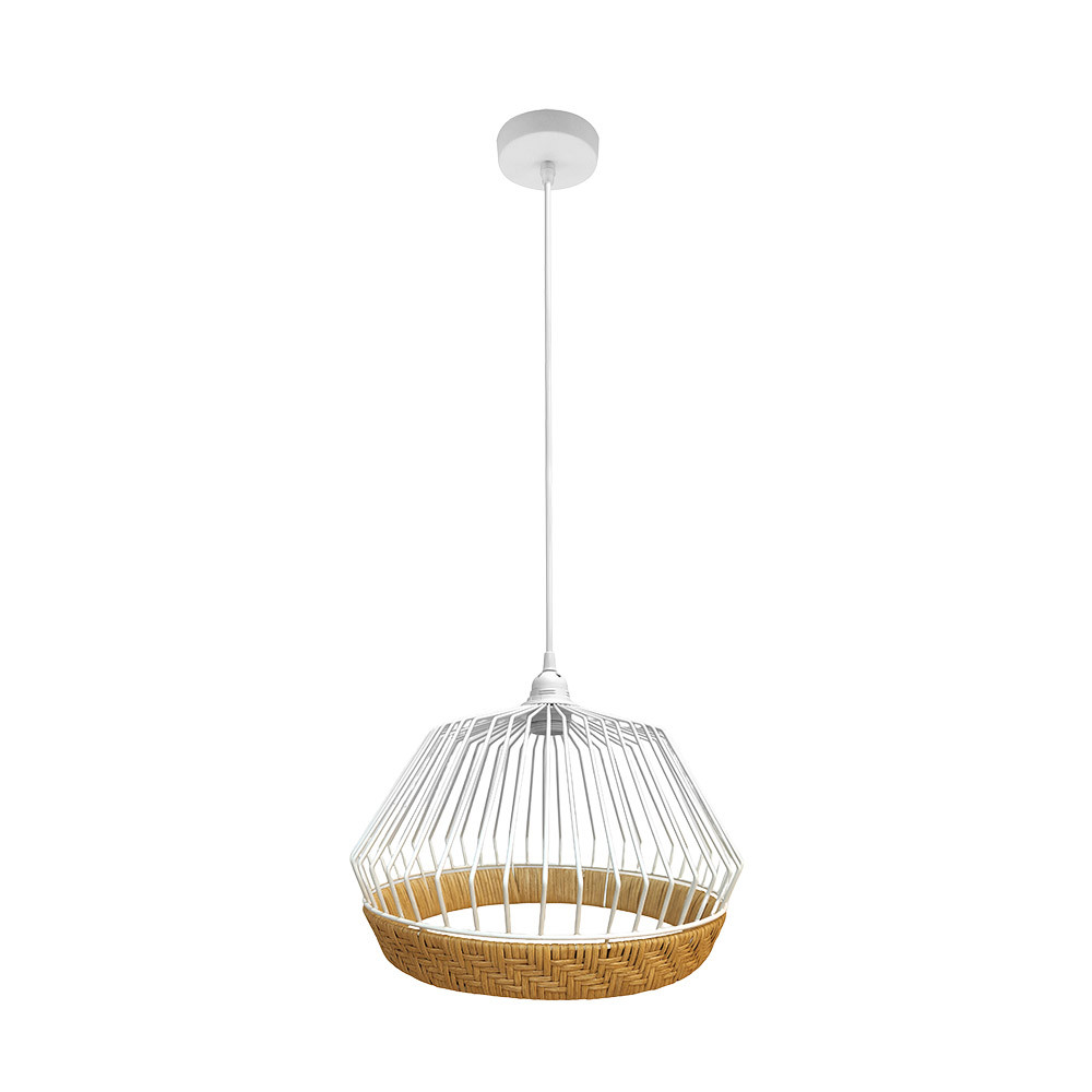 Colgante Hugo 1xe27 Blanco/natural Regx25x25cm C/metal Y Rattan