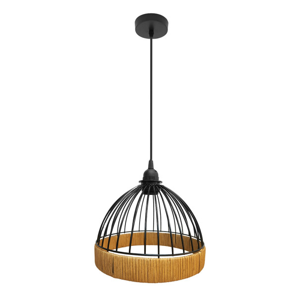 Colgante Gaston 1xe27 Negro/natural Regx25x25cm C/metal Y Rattan