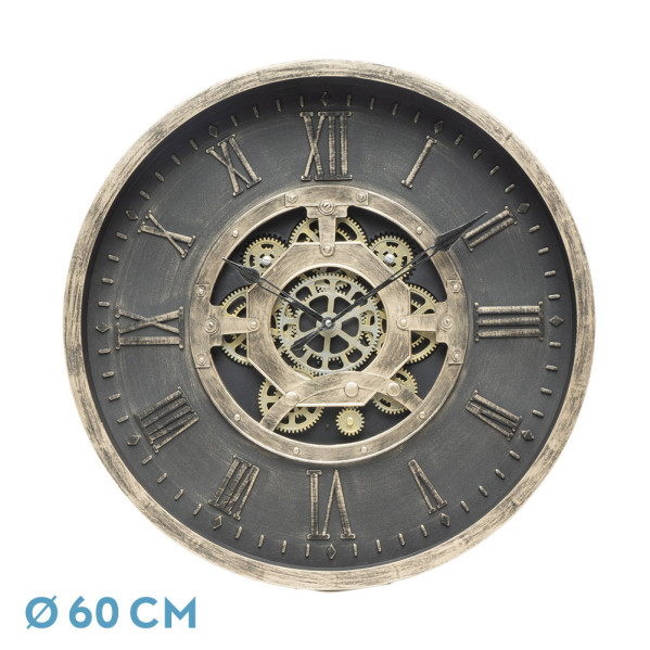 Reloj De Pared Adamuz Negro/oro 60x60x7cm Engranajes Con Movimiento