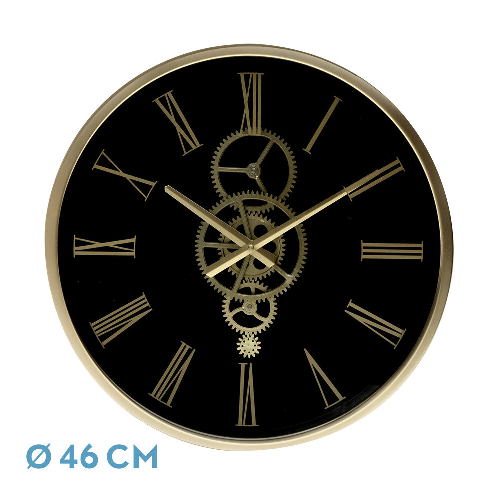 Reloj De Pared Duque Negro/oro 46x46x7cm Engranajes Con Movimiento