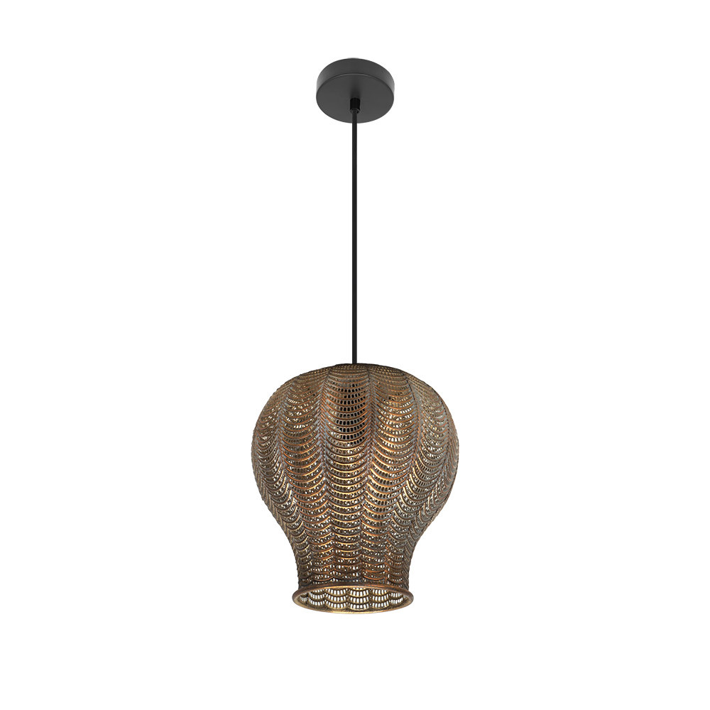 Colgante Trikala Negro/cuero Envejecido 1xe27 Regx29x29 Cm