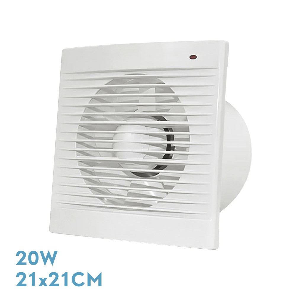 Extractor Baño Trani Blanco 20w 21x21x8,3cm Cuadrado Para Tubos 15cm