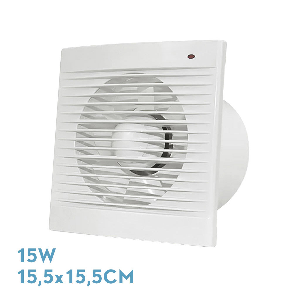 Extractor Baño Trani Blanco 15w 15,5x15,5x8,2cm Cuadrado Para Tubos 10cm
