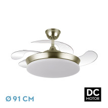 Ventilador Dc Tridente Mini 59w Cuero 4aspas Desp. 91d 6980lm Reg.intensidad Remoto+temporizador+memoria 3000-4000-6000k