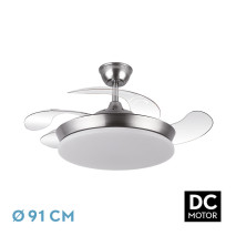 Ventilador Dc Tridente Mini 59w Niquel 4aspas Desp.91d 6980lm Reg.intensidad Remoto+temporizador+memoria 3000-4000-6000k