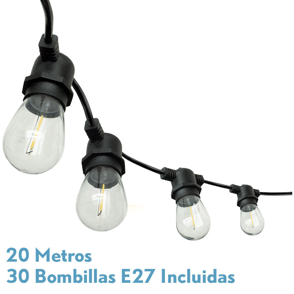 Guirnalda Luces Exterior Verbena 20m 30xe27led 30w 4000k Bombillas Reemplazables E Interconectable Ip44