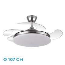 Ventilador Dc Tridente 59w Niquel 4aspas Desp.107d 6980lm Reg.intensidad Remoto+temporizador+memoria 3000-4000-6000k