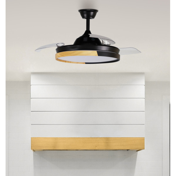 Ventilador Dc Emperador 72w Negrohaya 3aspas Desplegables 108d 7200lm 3000-4000-6000k Remoto Memoria Temporizador