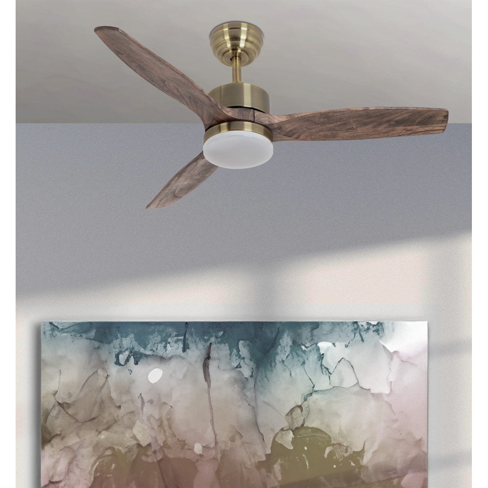 Ventilador Dc Torino 24w Cuero 3aspas Roble 6vel 107d 2424lm 3000k,4000k,6500k Remoto+temporizador+memoria