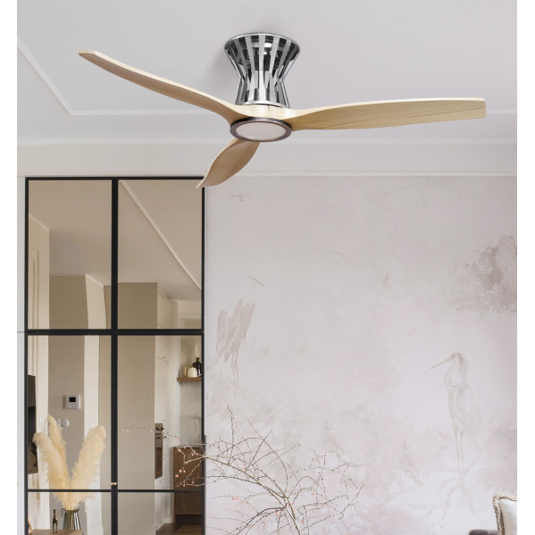 Ventilador Dc Baltir 18w Niquel/haya 3aspas132d Regulable Intensidad 2250lm 3000k,4000k,6000k Remoto+temporizador+memoria