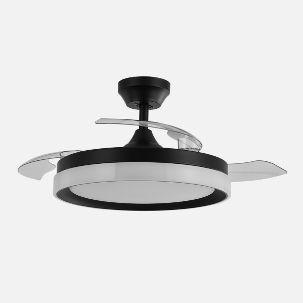 Ventilador Dc Zenit Negro 72w 3aspas Desplegables 107d 7200lm 6vel 3000k,4500k,6000k, Remoto+temporizador+memoria