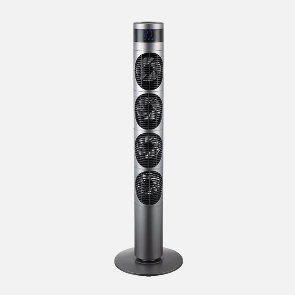 Ventilador Torre Mombuey Gris 3vel 25w 4ventiladores Dc Fijo Y Rotatorio,orientable,temporizador12h 117x34x34cm
