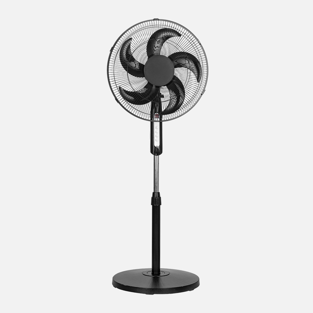 Ventilador De Pie Liberty Negro 3vel 45w 5aspas Fijo Y Rotatorio C/remoto Y Temporizador Regx43x43cm