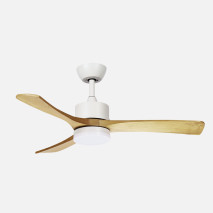 Ventilador Dc Hellin 18w Blanco/haya 3aspas 6vel 106d Luz Opcional 2250l m3000-4500-6500k Remoto+memoria+temporizador