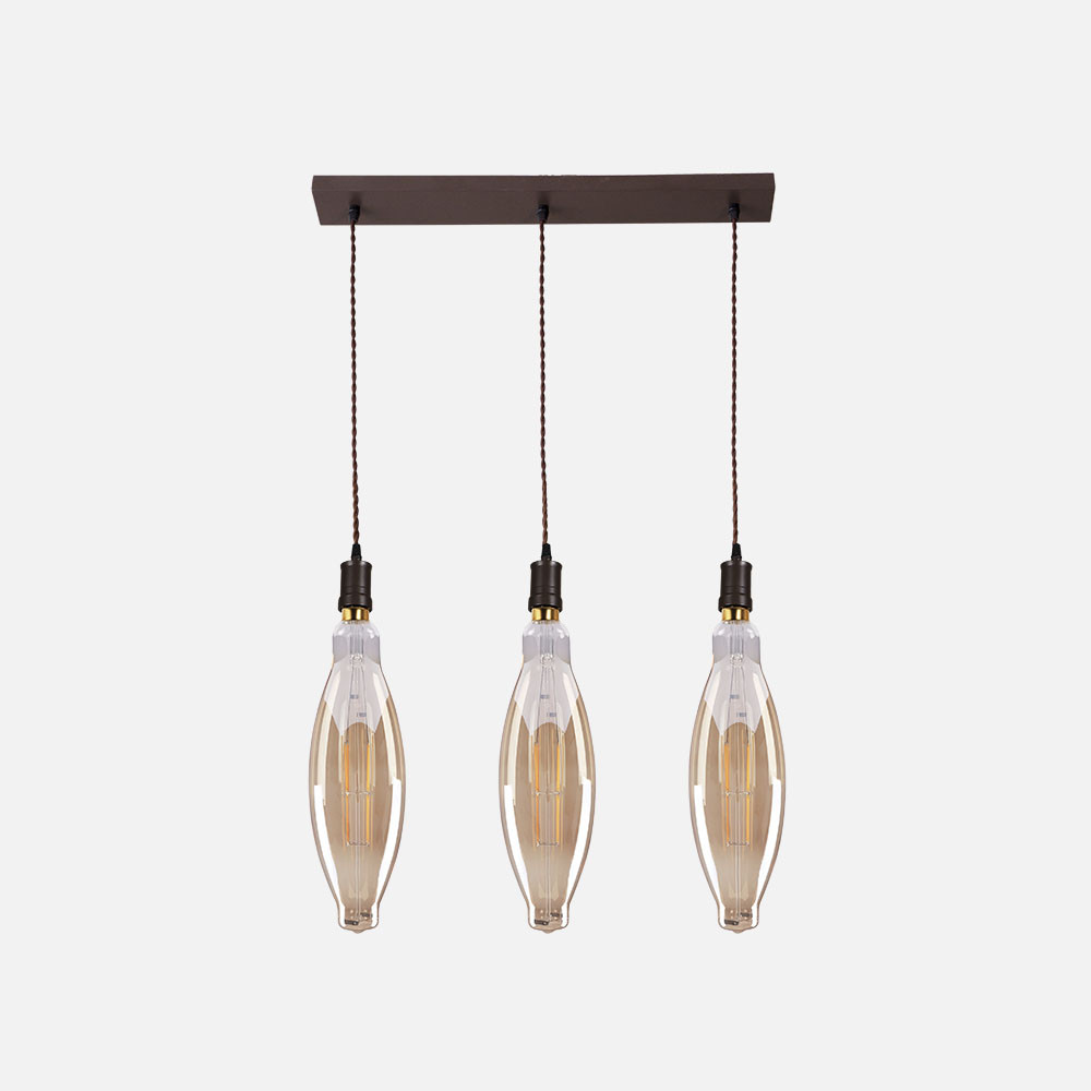Lampara Elio 3xe27 Marron/ambar Bombillas Incluidas 24w 3000k 2550lm Regx64x12 Cm