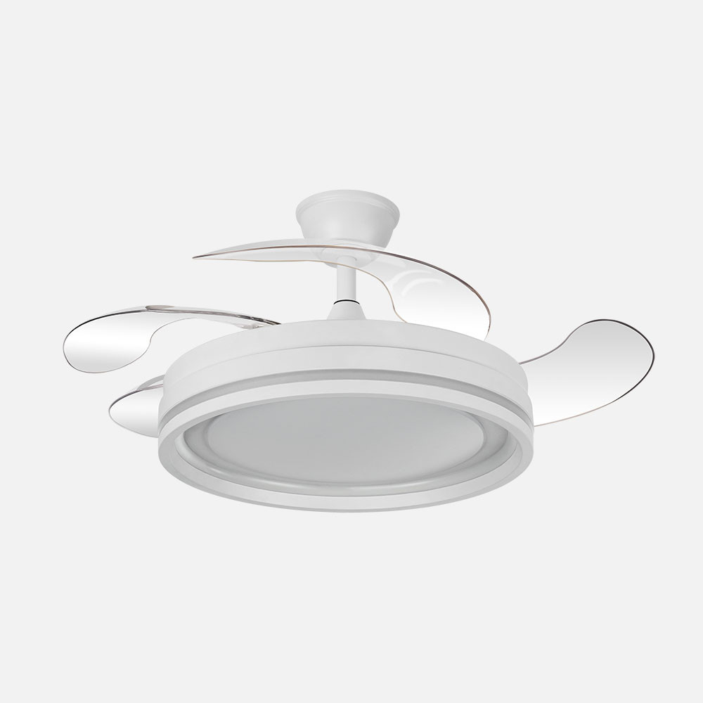 Ventilador Dc Cerrato Blanco 59w 4aspas Desplegables 107d 6980lm 6vel 3000k,4000k,6000k, Remoto+reg.intens.+temporizador+memoria