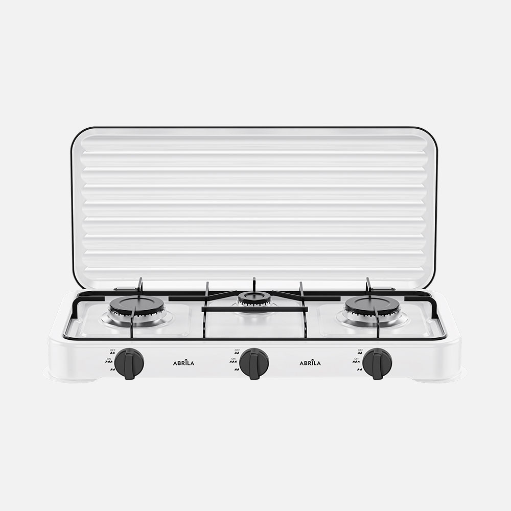 Cocina A Gas Butano Foster Blanca 5400w 3quemador Exterior,tapa Protecc.reg.int.5,5x58x28cm