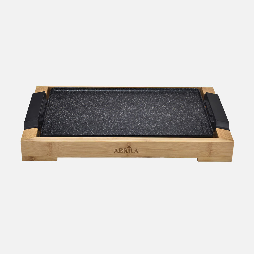 Plancha De Asar Elct.ozuki 2000w Negro/bambu Sup.ceramica,termost.reg.facil Limpiar 6,5x52,5x28,5cm