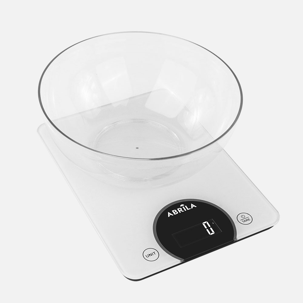 Bascula Cocina Kimaya Blanco C/bol 1,8l Cap.15kg Vidrio Templado Apagado Automatico Funcion Tara 2x21,5x30cm