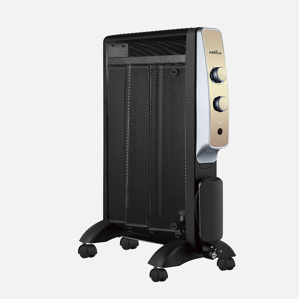 Radiador De Mica Abrigo 1500w 3elem Negro/oro 2potencias Antivuelco,luz Indicadora Termost.regulable 61,5x47x26,5cm