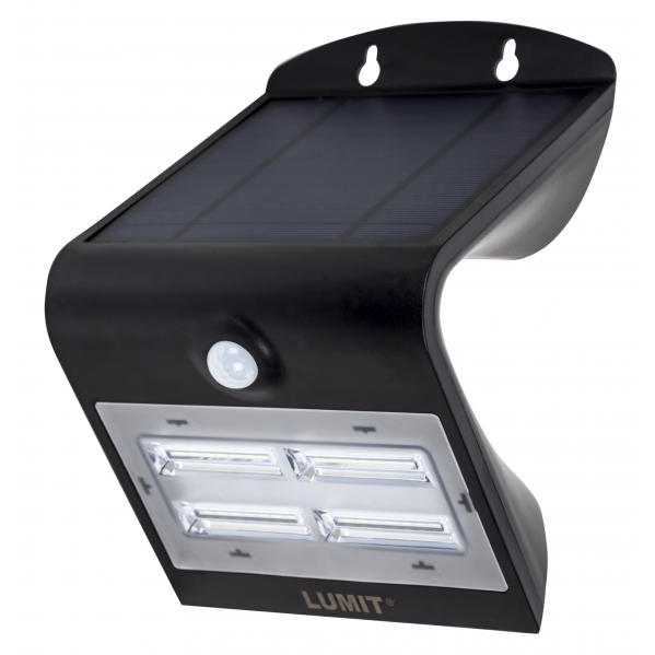 Aplique Solar 3,2w 4000k+6000k Solaris Negro 400lm Ip65 Carga Solar Sensor Movil Y Luminic