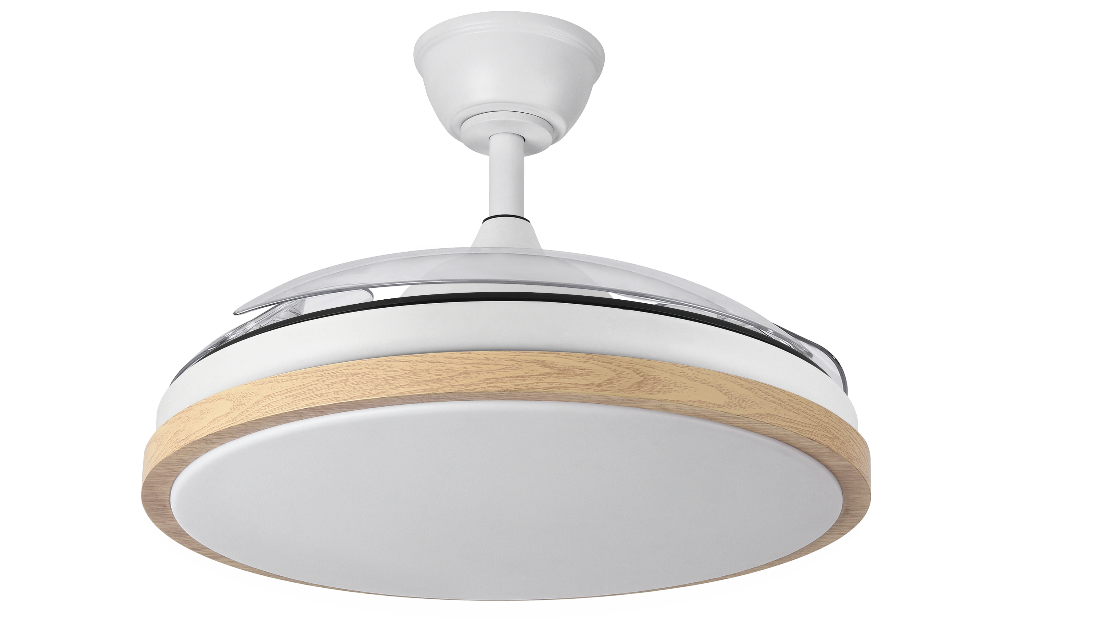 Ventilador Dc Evros 72w 6120lm Blanco/haya 107d 3asp.despegables  3000-4000-6000k Remoto+reg.intensidad+temporizador+memoria